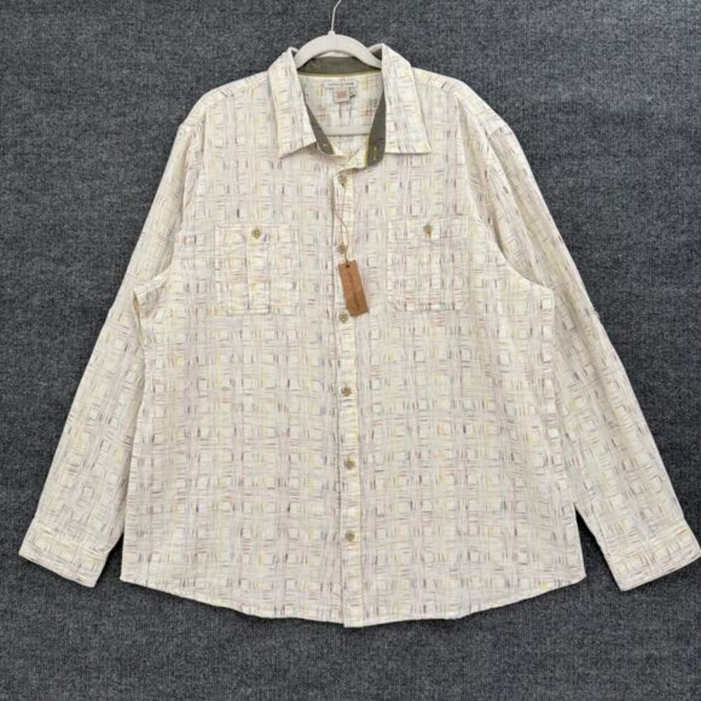Carbon2Cobalt Shirt Mens XL Off White Multicolorn Button Up Long Sleeve Gauzy